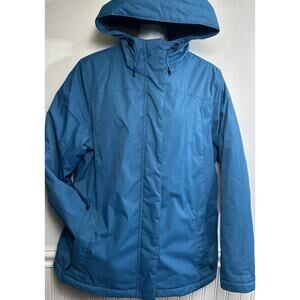 LL Bean Winter Warmer Jacket Womens M Aqua Blue Fleece Lined Insulated Hooded